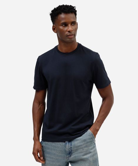 camiseta masculina de algodão básica manga curta azul