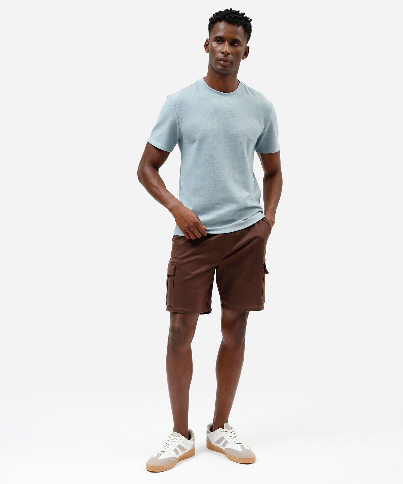 camiseta masculina de algodão texturizada manga curta azul