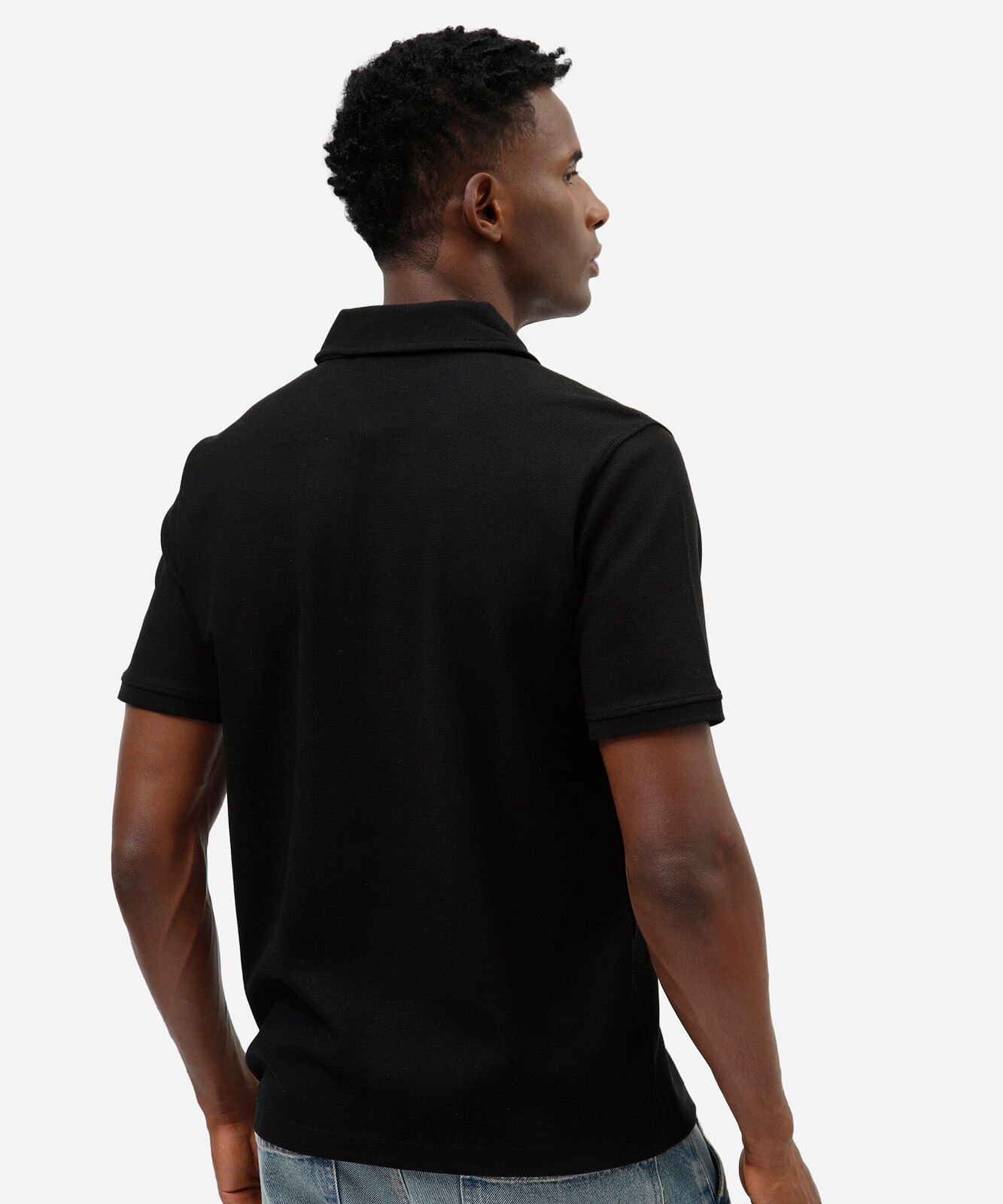 polo masculina com algodão manga curta texturizada preta