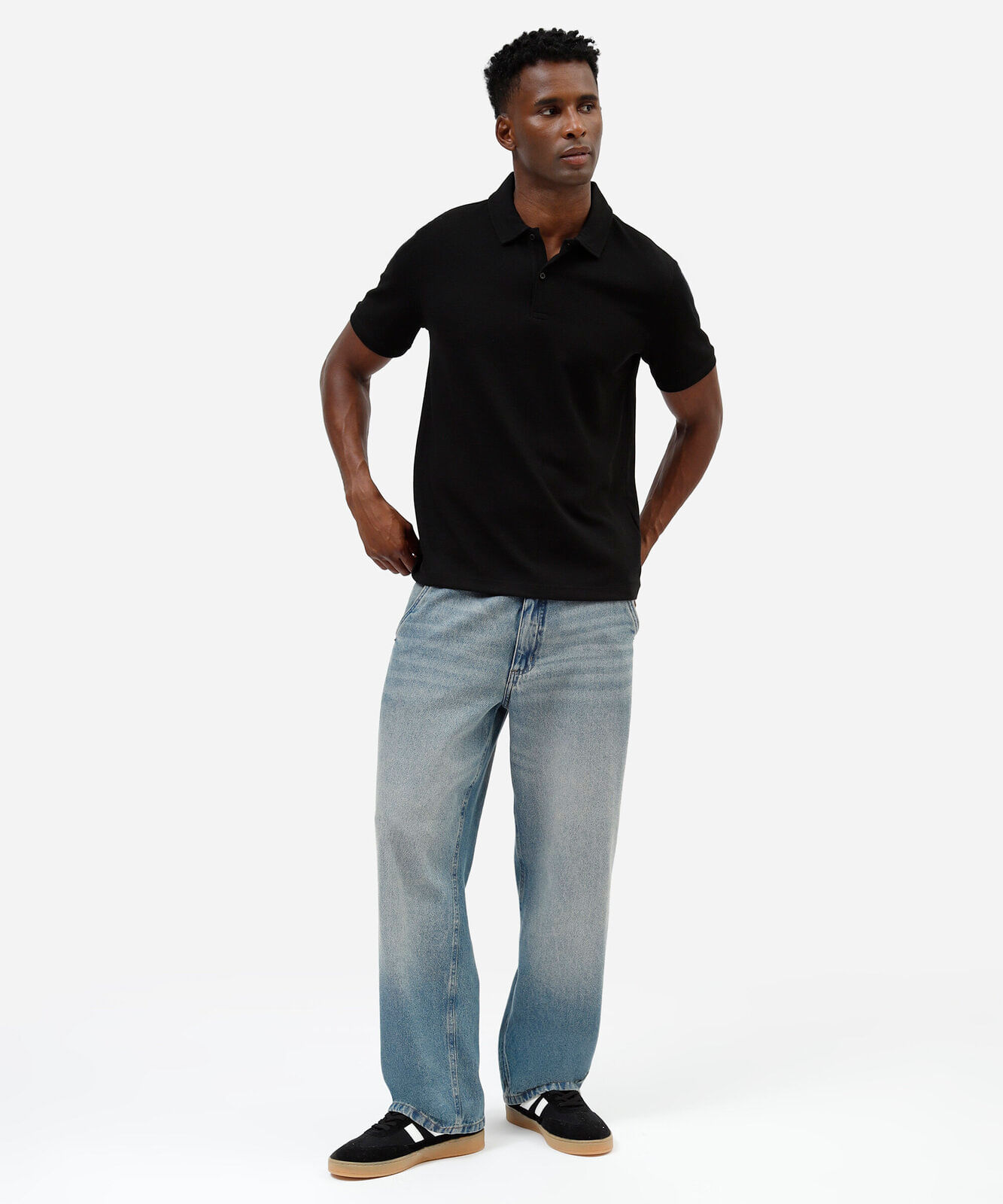 polo masculina com algodão manga curta texturizada preta