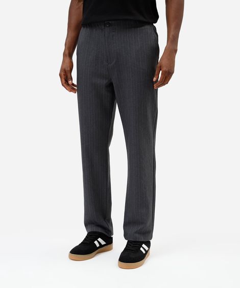 calça de alfaiataria masculina cós elástico risca de giz cinza