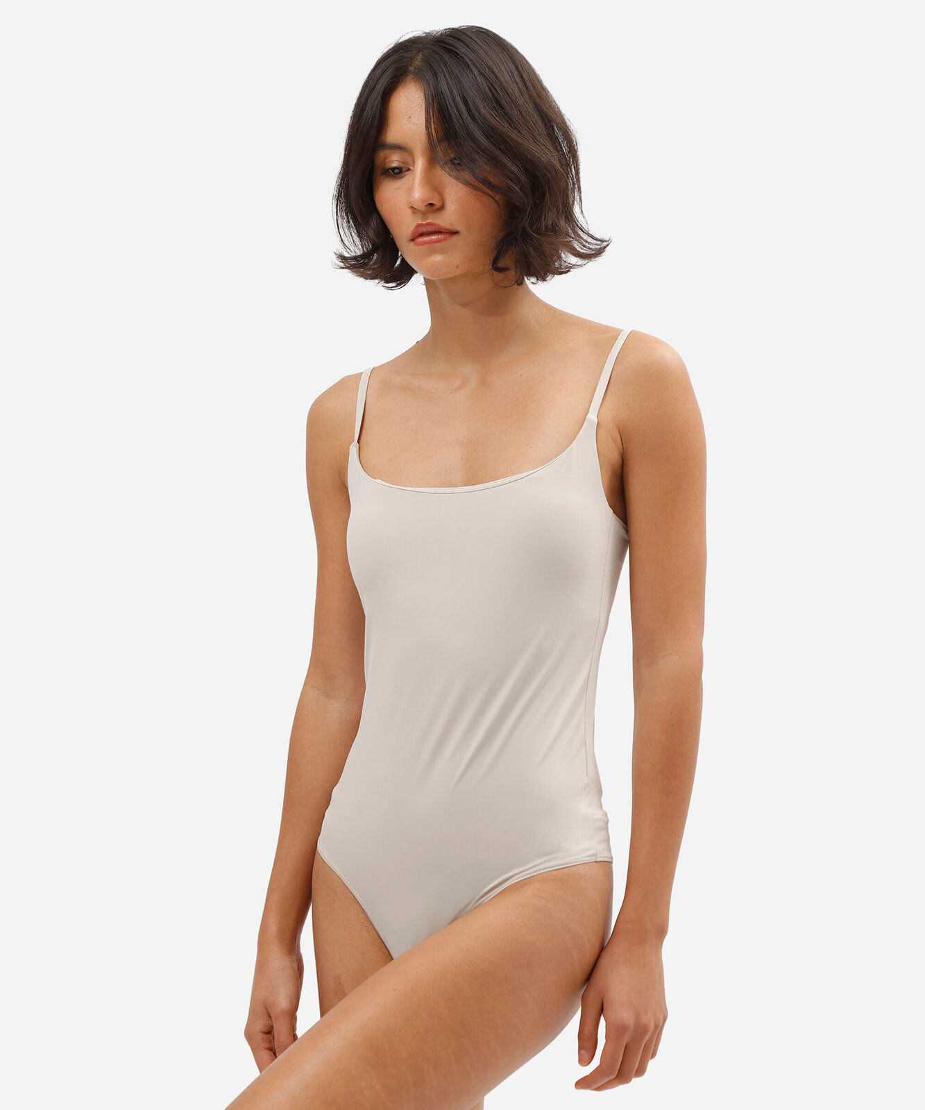 body alça fina feminino de poliamida cinza
