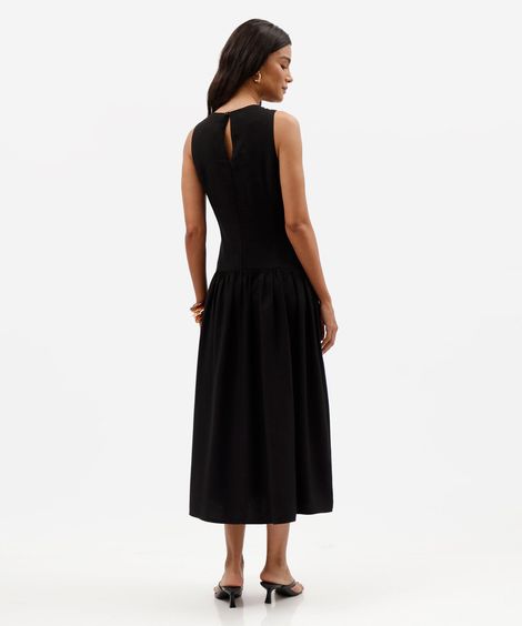 vestido midi feminino com viscose e recortes preto