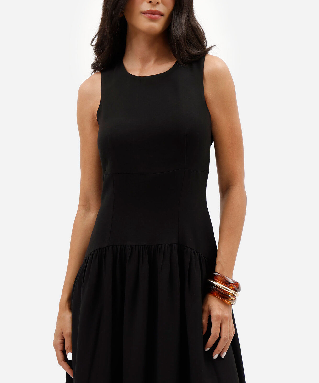 vestido midi feminino com viscose e recortes preto