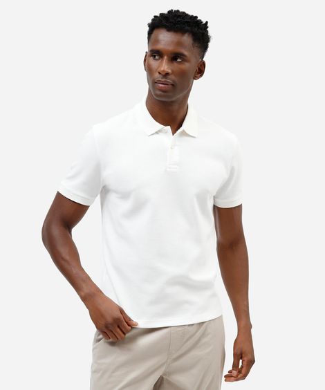 polo slim fit masculina com algodão manga curta off white