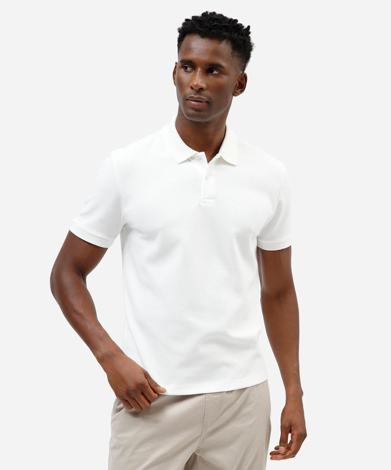 polo slim fit masculina com algodão manga curta off white