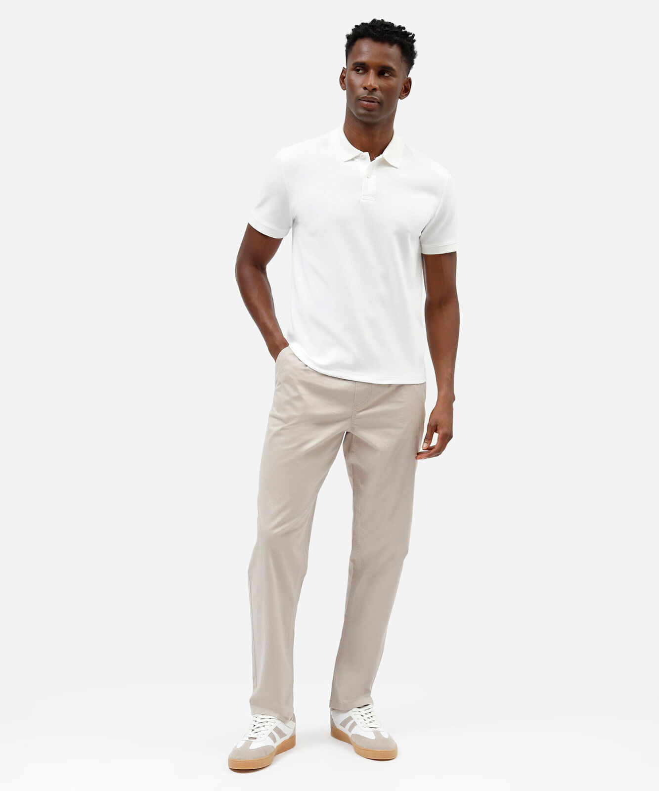 polo slim fit masculina com algodão manga curta off white