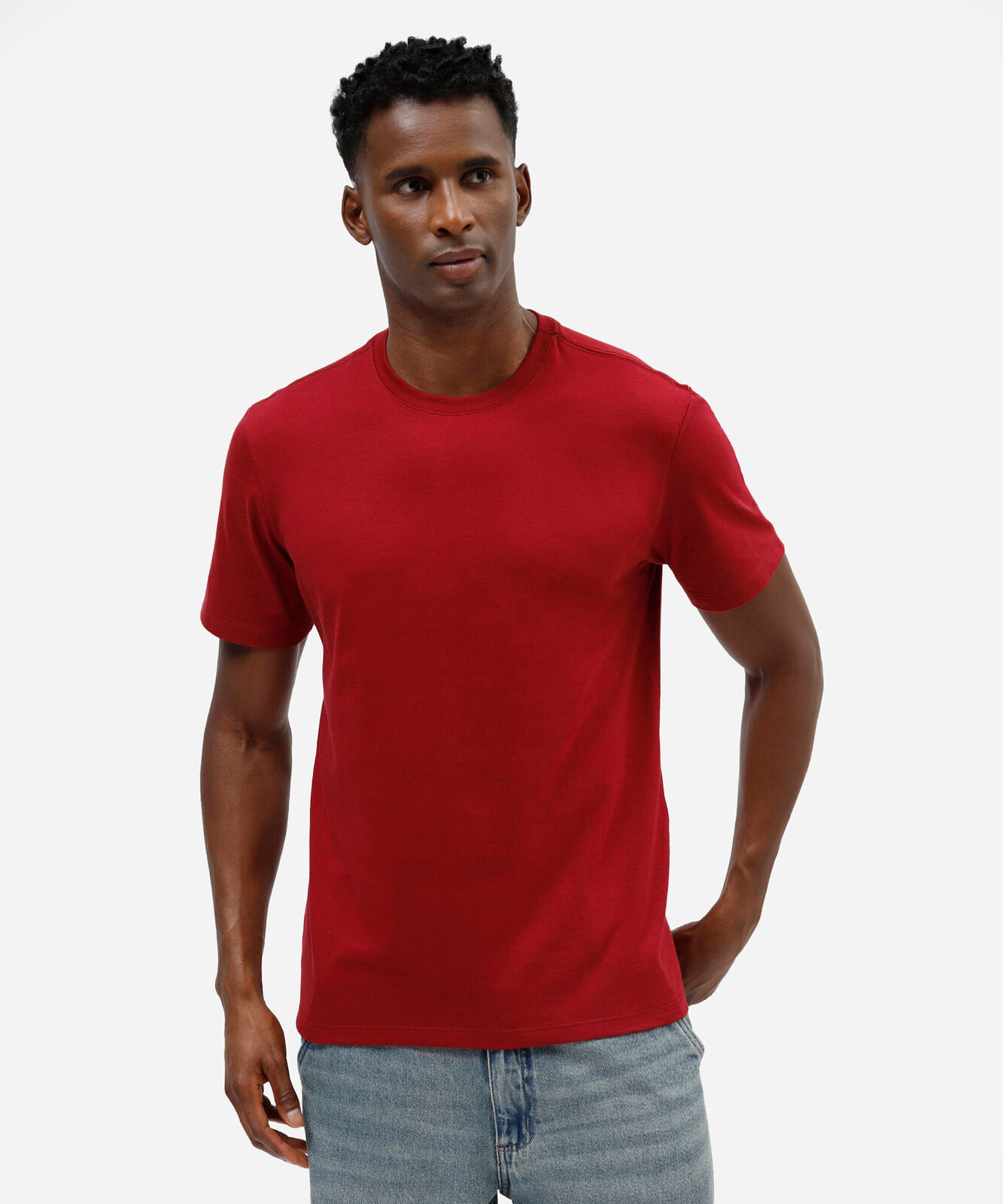 camiseta masculina de algodão básica manga curta vermelha