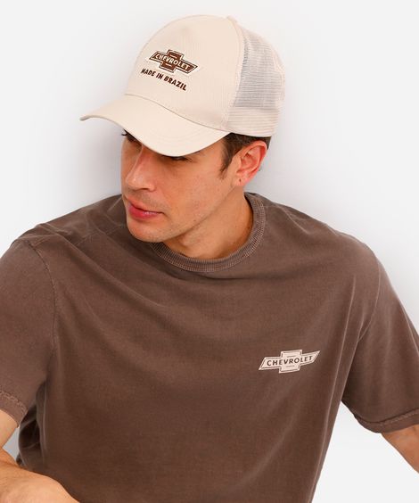 boné aba curva masculino chevrolet bege