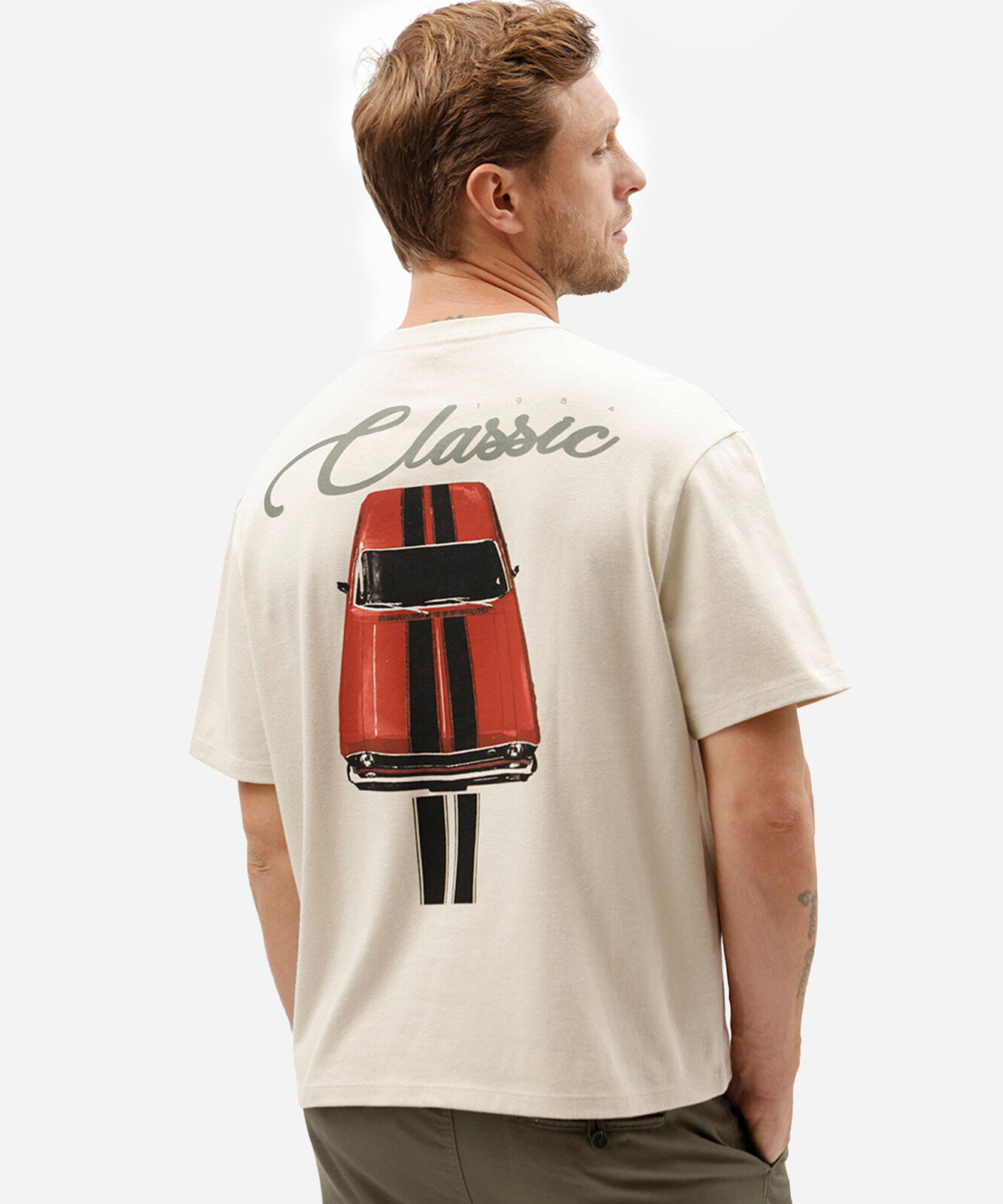 camiseta masculina de algodão manga curta estampada bege