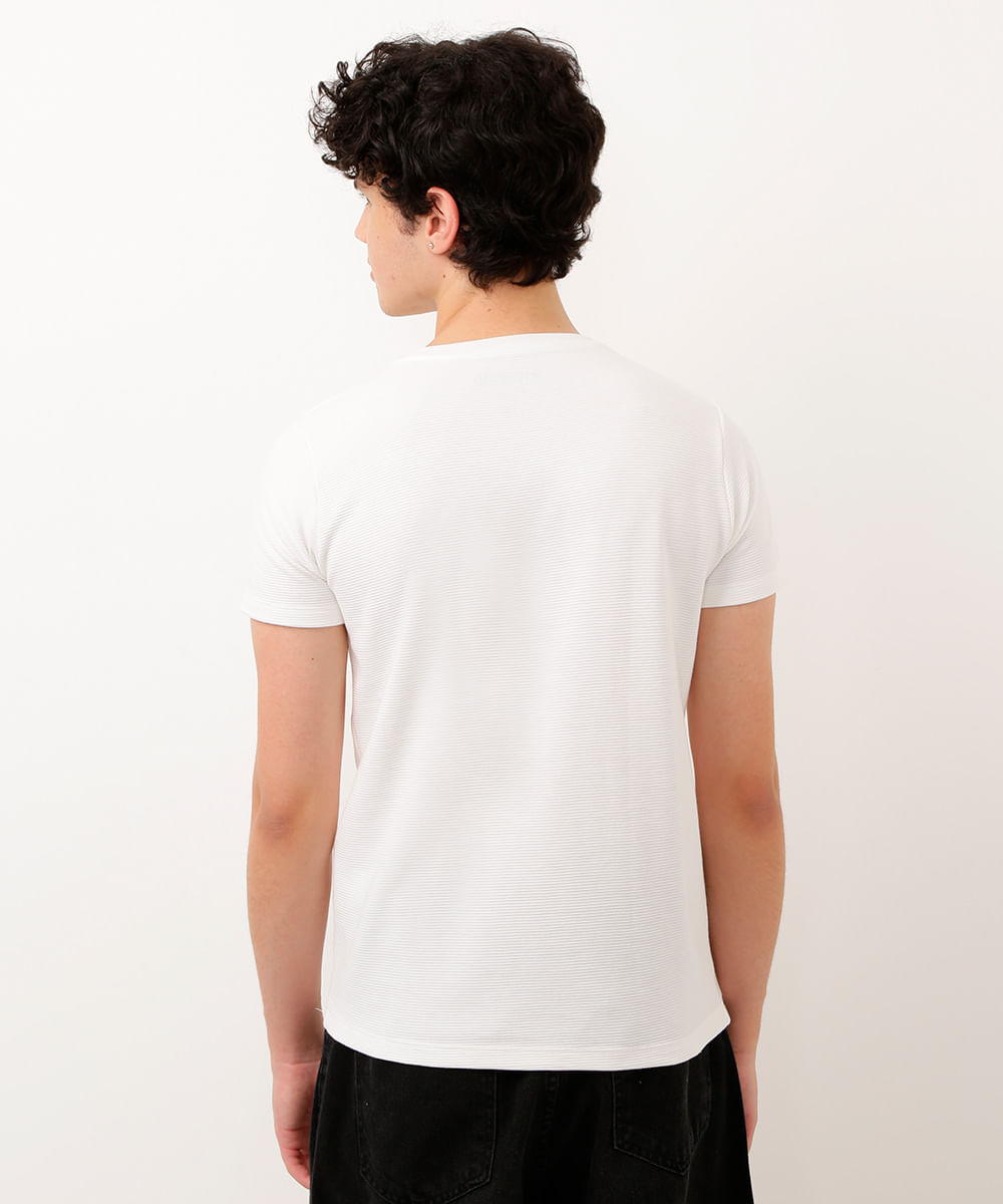 camiseta de algodão juvenil texturizada manga curta off white