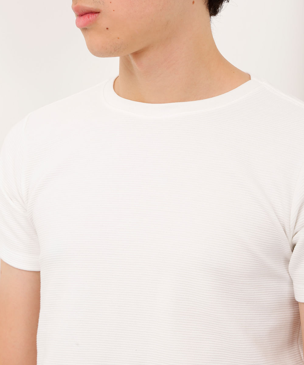 camiseta de algodão juvenil texturizada manga curta off white