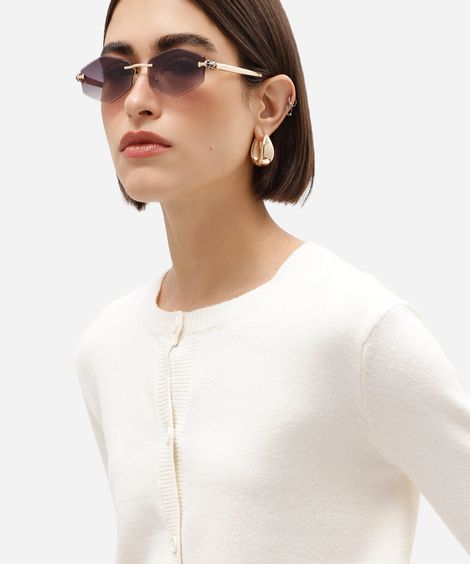 óculos de sol feminino oval de metal triton dourado