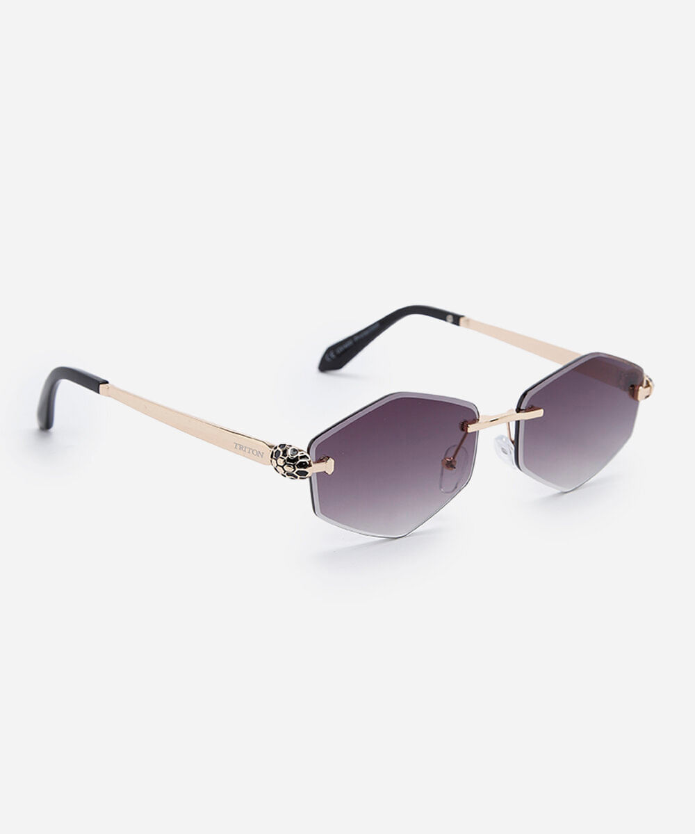 óculos de sol feminino oval de metal triton dourado