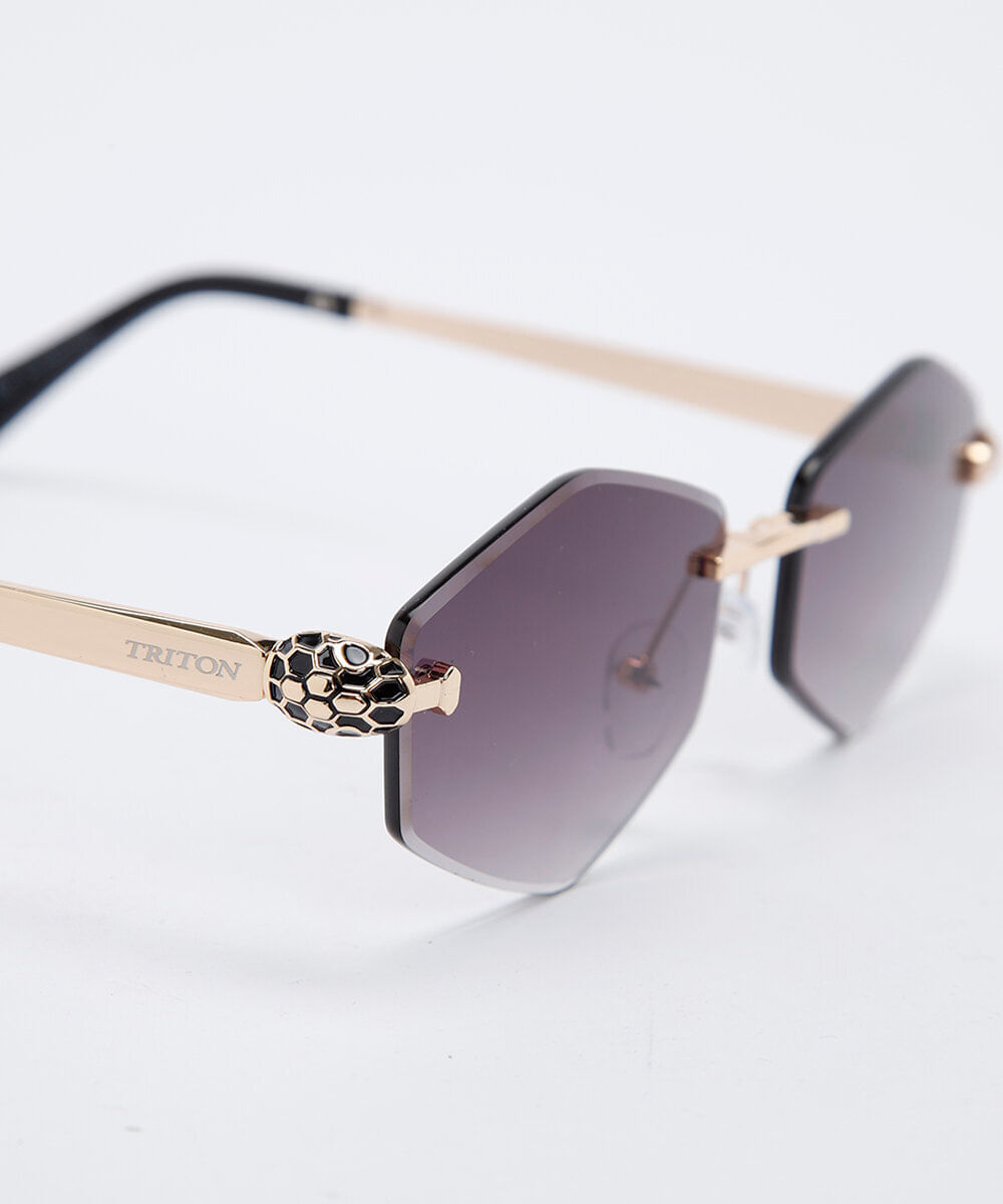 óculos de sol feminino oval de metal triton dourado