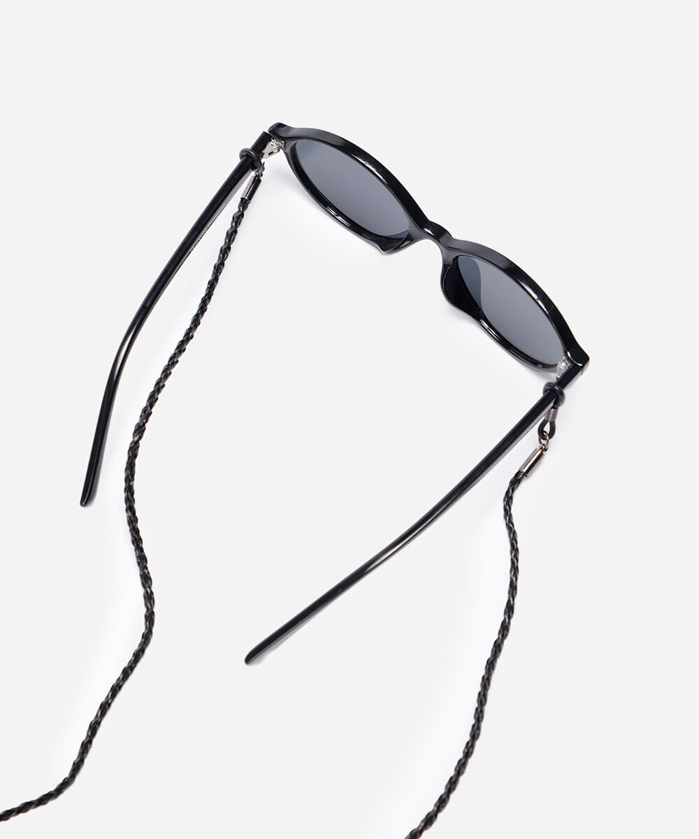 óculos de sol oval feminino com cordinha preto