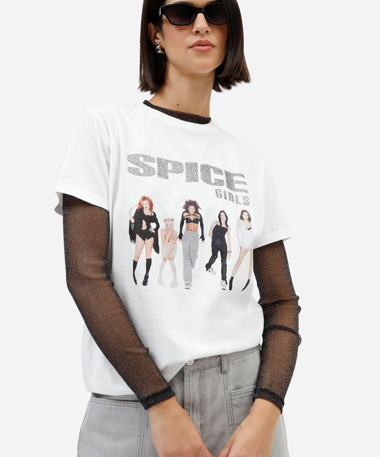 camiseta feminina de algodão manga curta spice girls off white