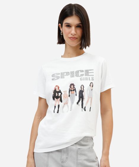 camiseta feminina de algodão manga curta spice girls off white