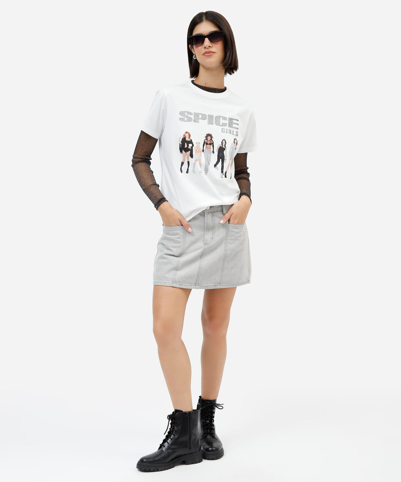 camiseta feminina de algodão manga curta spice girls off white