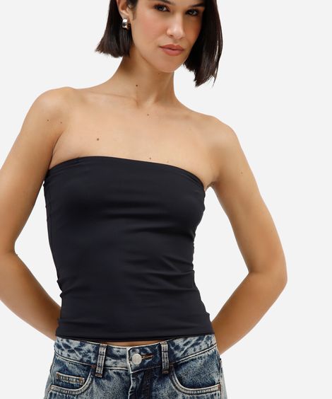blusa sem alça feminina de poliamida preta