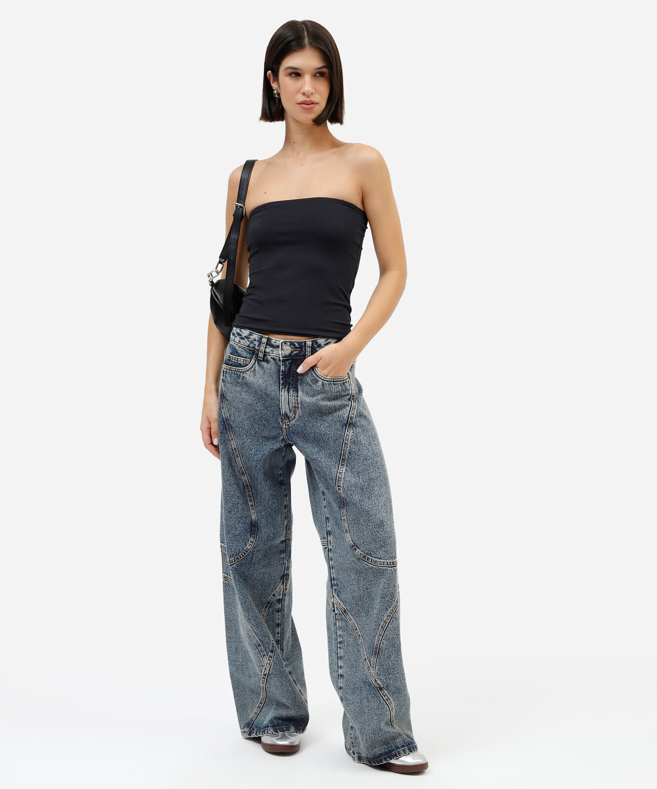 blusa sem alça feminina de poliamida preta