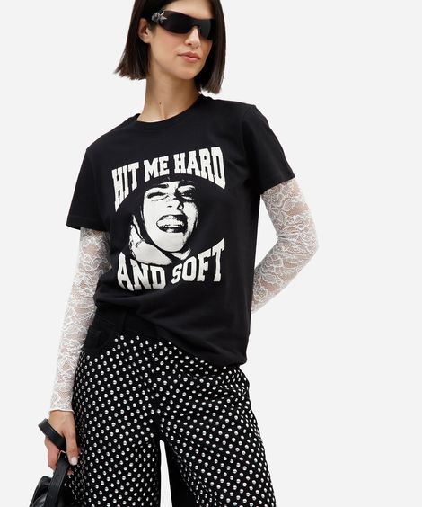 camiseta feminina de algodão manga curta billie eilish preta