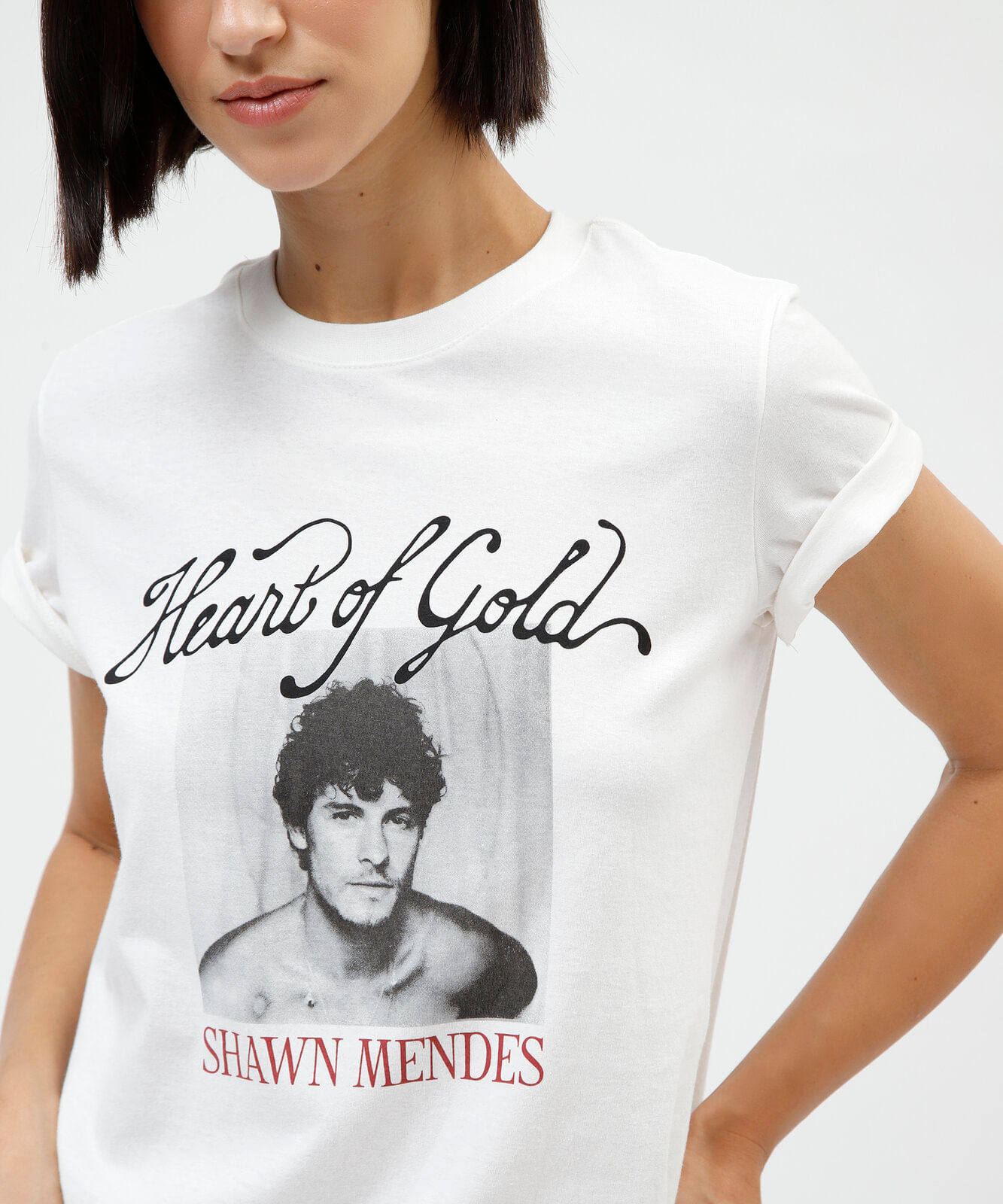 camiseta feminina de algodão manga curta shawn mendes off white
