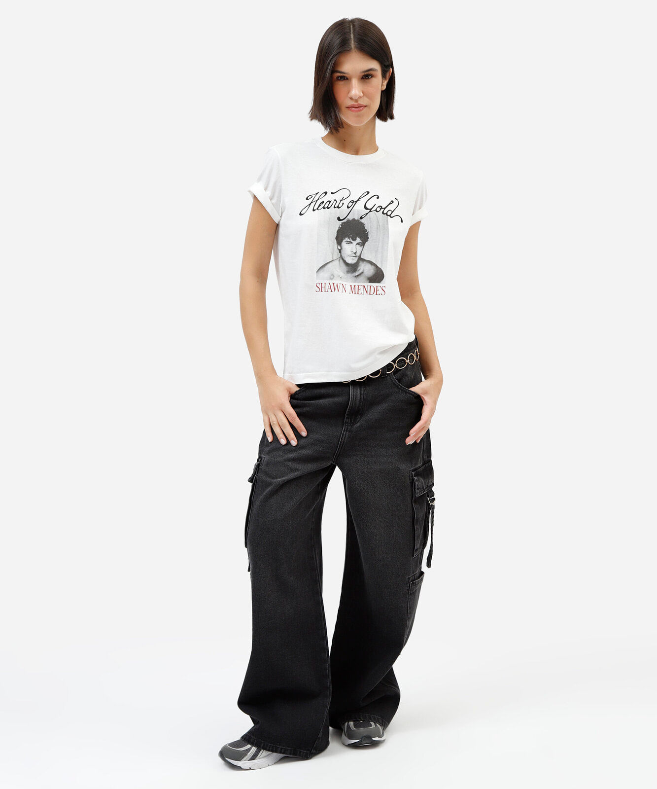 camiseta feminina de algodão manga curta shawn mendes off white