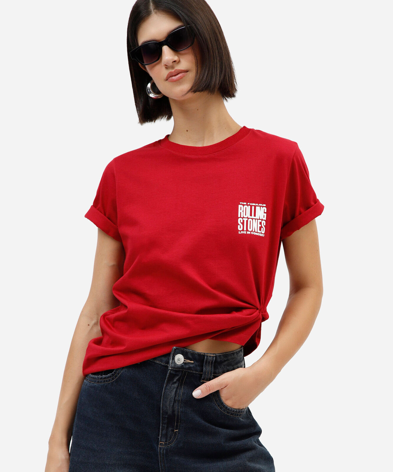 camiseta feminina de algodão peruano the rolling stones vermelha