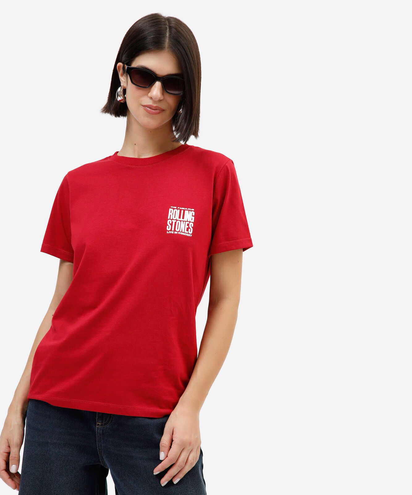camiseta feminina de algodão peruano the rolling stones vermelha