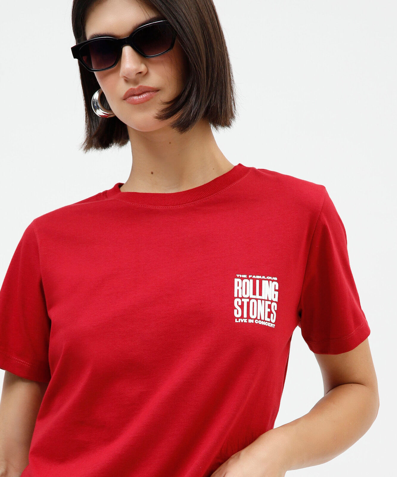 camiseta feminina de algodão peruano the rolling stones vermelha