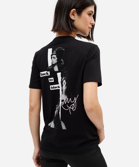 camiseta feminina de algodão manga curta amy winehouse preta