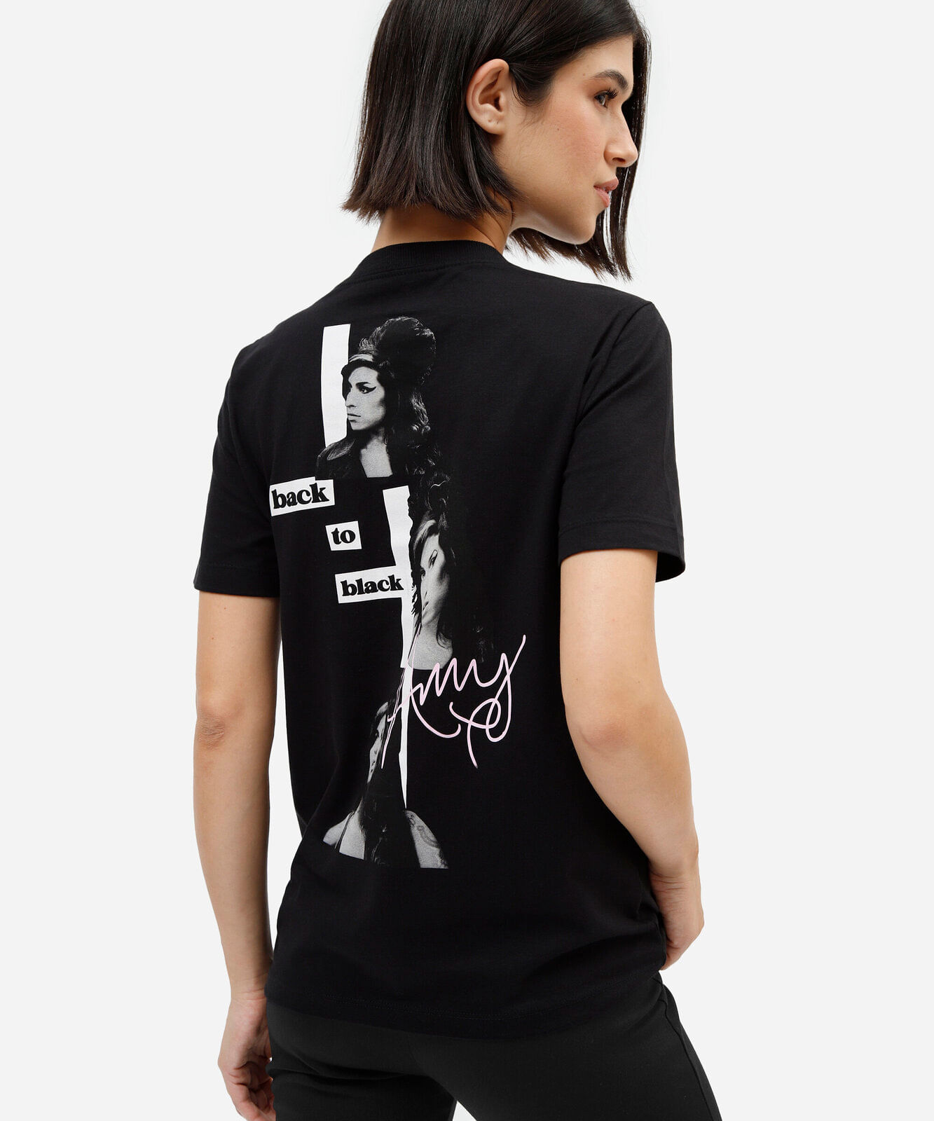 camiseta feminina de algodão manga curta amy winehouse preta