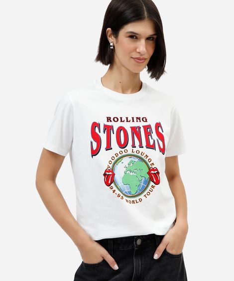 camiseta feminina de algodão manga curta the rolling stones off white