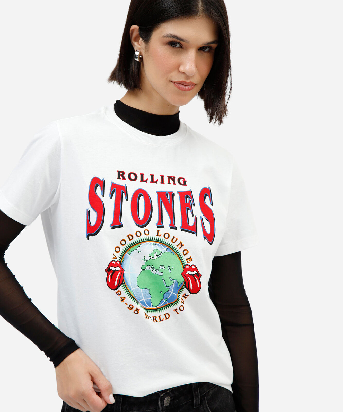 camiseta feminina de algodão manga curta the rolling stones off white