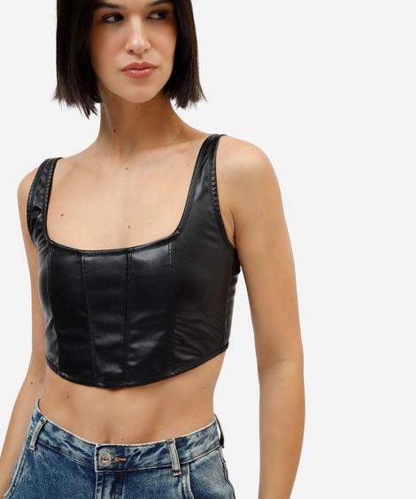 regata corset cropped feminina de pu rock in rio preta