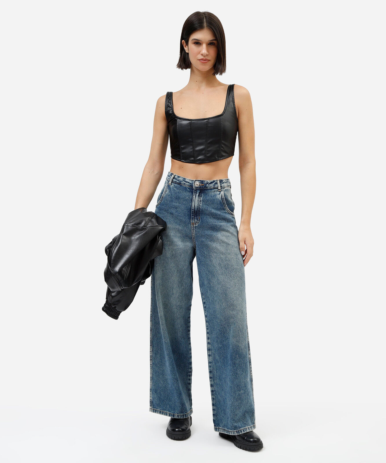 regata corset cropped feminina de pu rock in rio preta