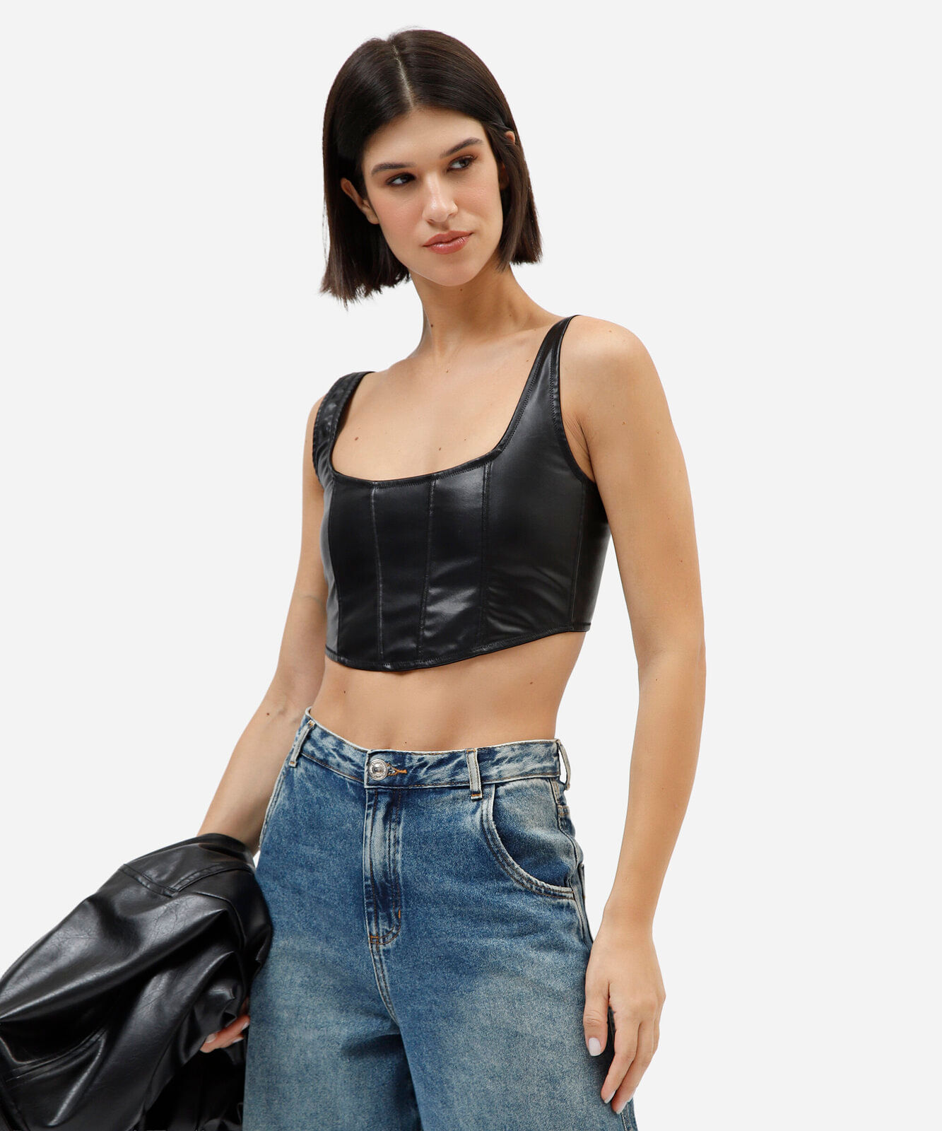 regata corset cropped feminina de pu rock in rio preta