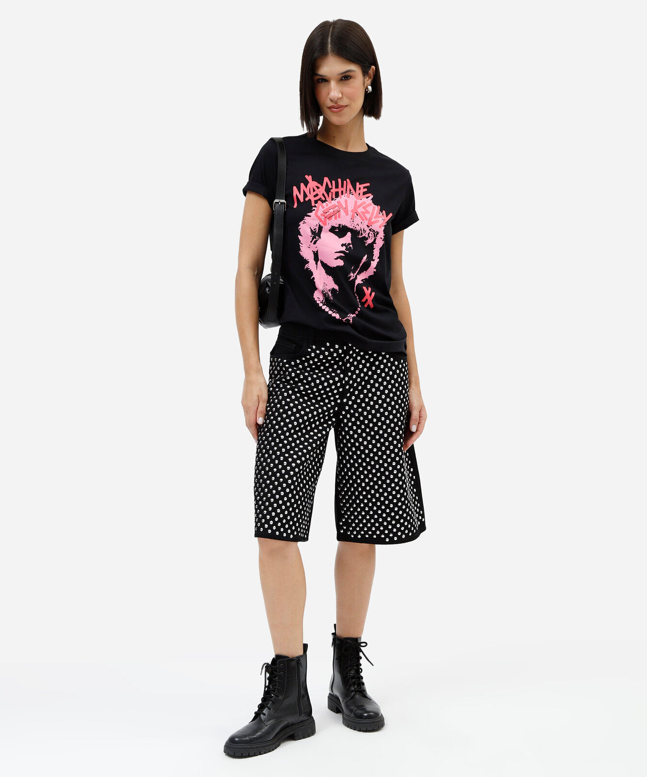 camiseta feminina de algodão manga curta machine gun kelly preta