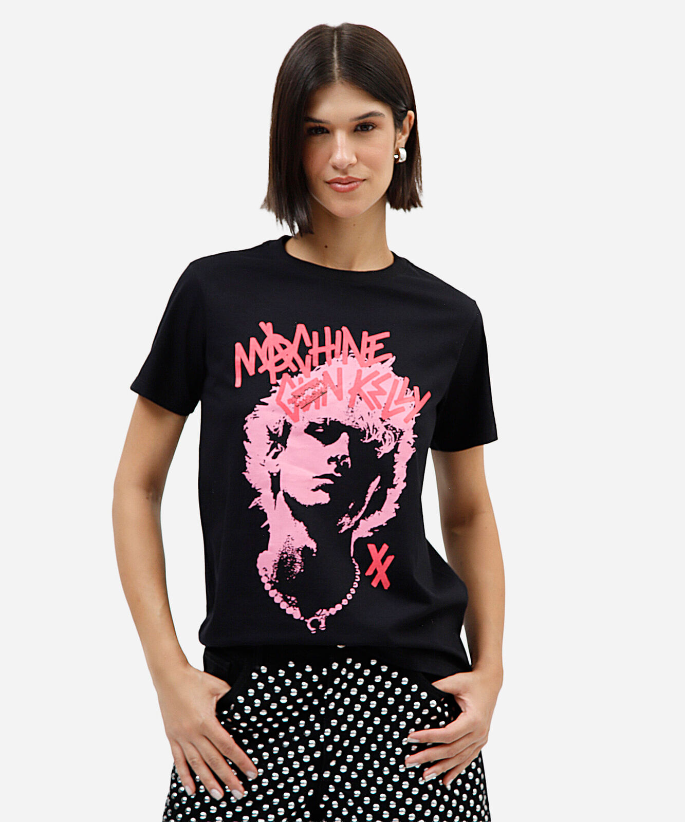 camiseta feminina de algodão manga curta machine gun kelly preta