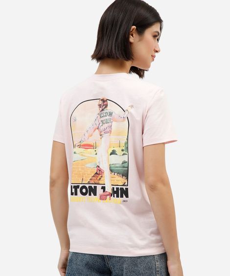 camiseta feminina de algodão manga curta elton john rosa