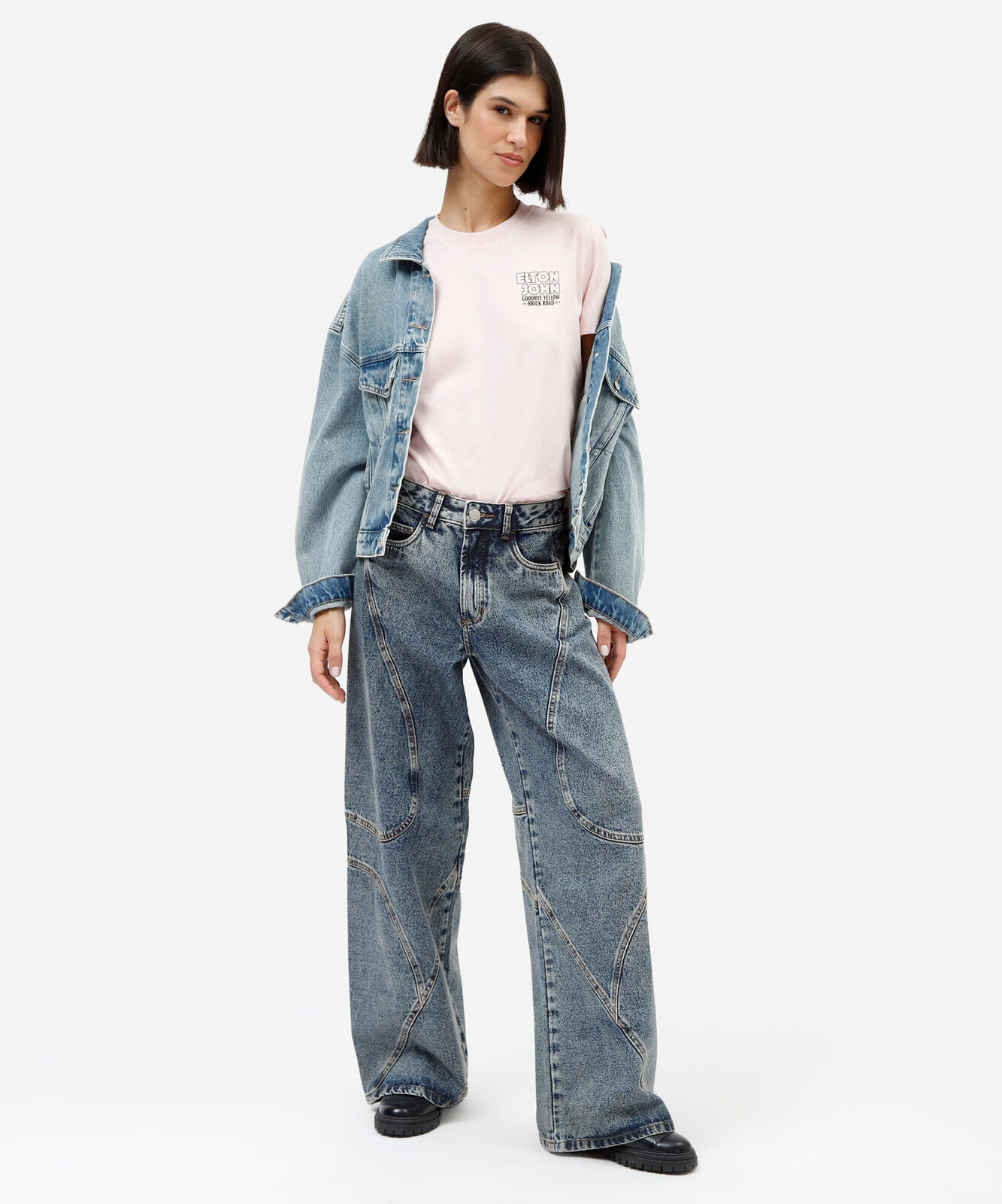 camiseta feminina de algodão manga curta elton john rosa