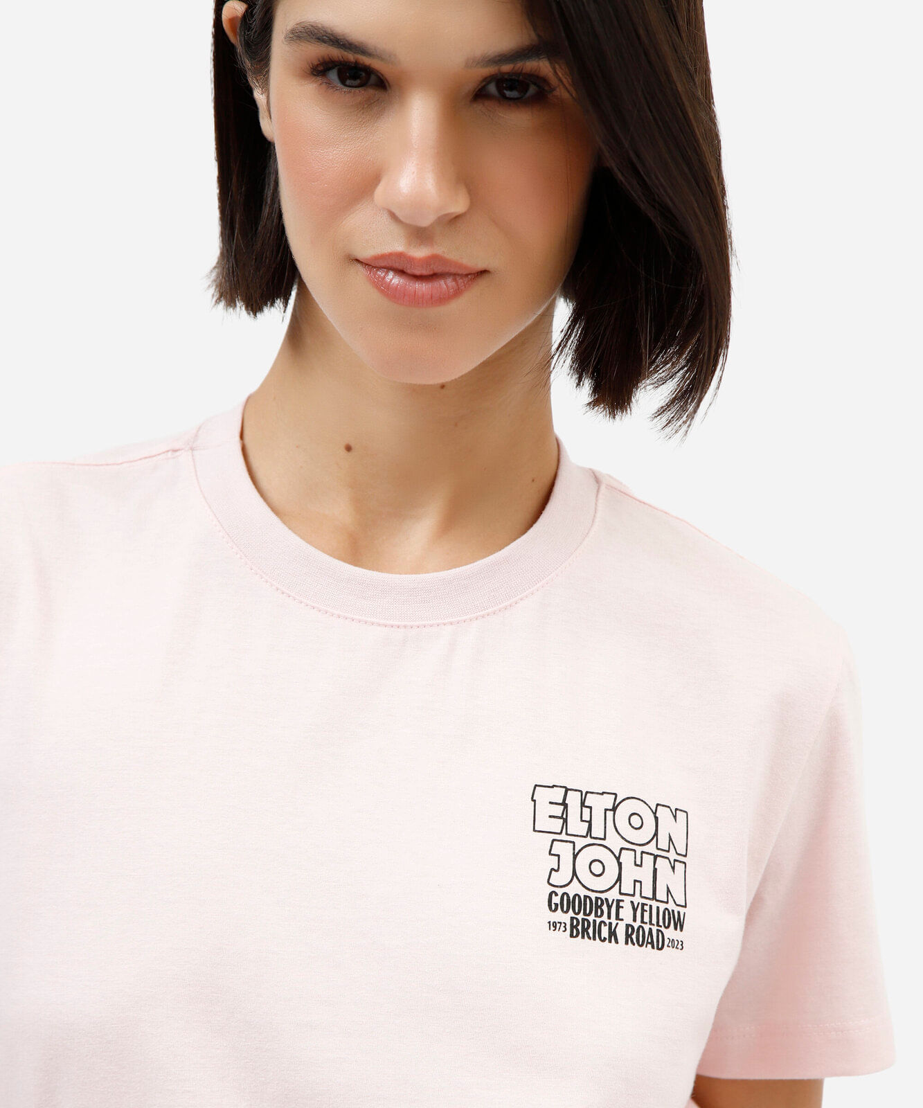 camiseta feminina de algodão manga curta elton john rosa