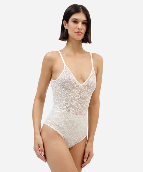body alça fina feminino de renda floral off white