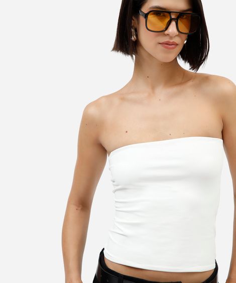 blusa sem alça feminina de poliamida off white