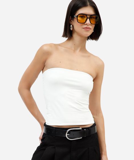 blusa sem alça feminina de poliamida off white