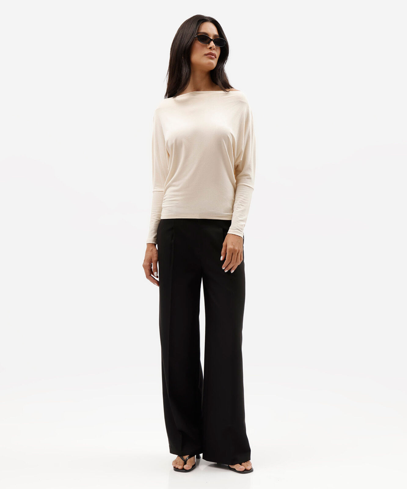 blusa feminina de viscose manga longa bege