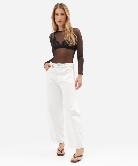 body feminino de tule manga longa preto