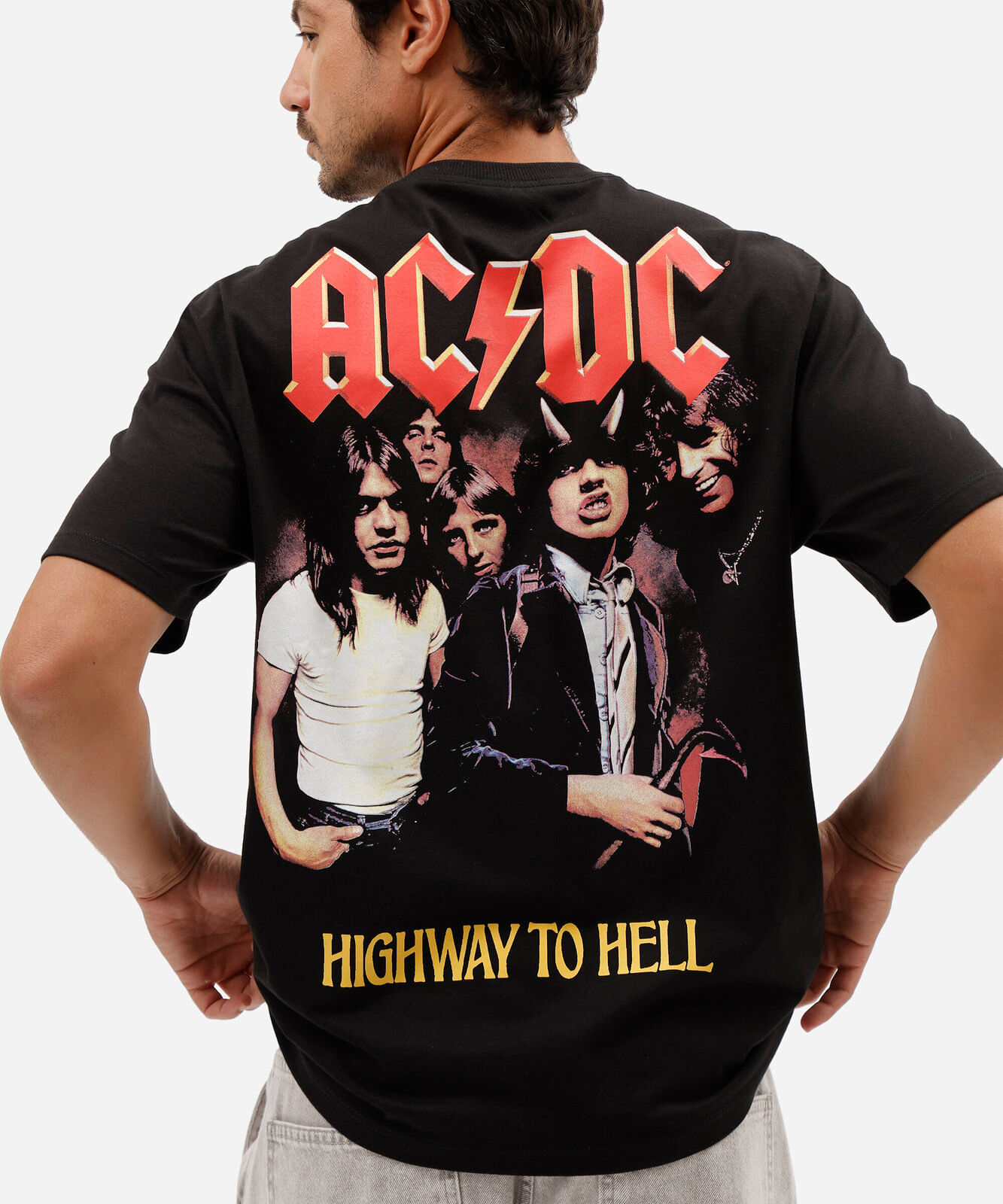 camiseta masculina de algodão manga curta acdc preta
