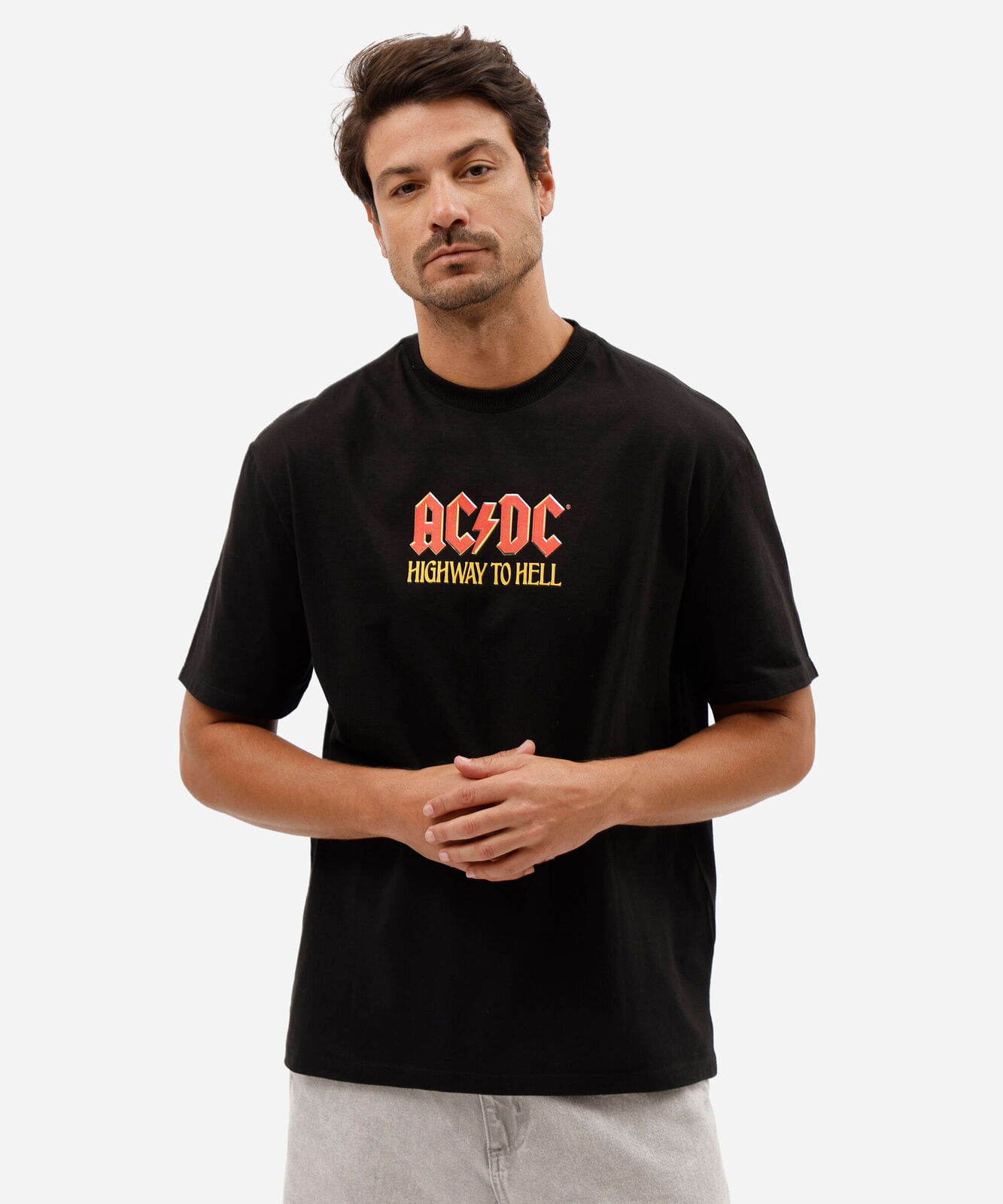 camiseta masculina de algodão manga curta acdc preta